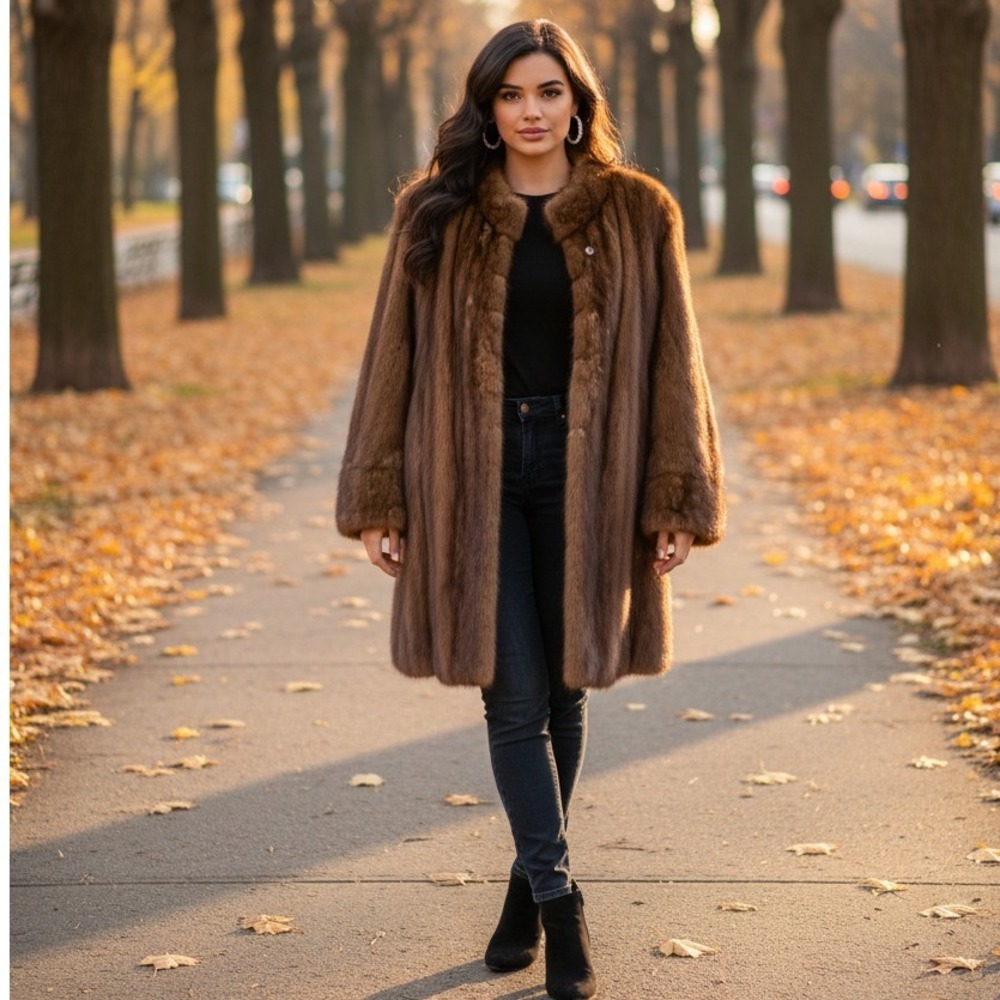 Vintage Mink Fur Stroller Coat Brown Thigh‎ Length Luxury Mid Century Old Money